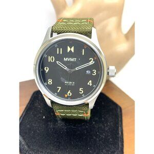 MVMT Men's Watch 280000364 Field Quartz Black Dial Date Green Nylon Band 41mm